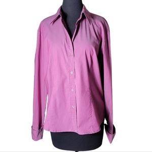 New York & Company stretch pink button down shirt long sleeve women’s size XL